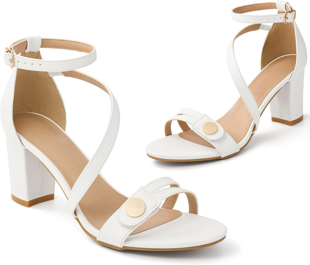 Ecetana Women's Chunky Heel Sandals Open Toe Block Ankle Strap Buckle Comfortable Dressy Pumps Sh... | Amazon (US)