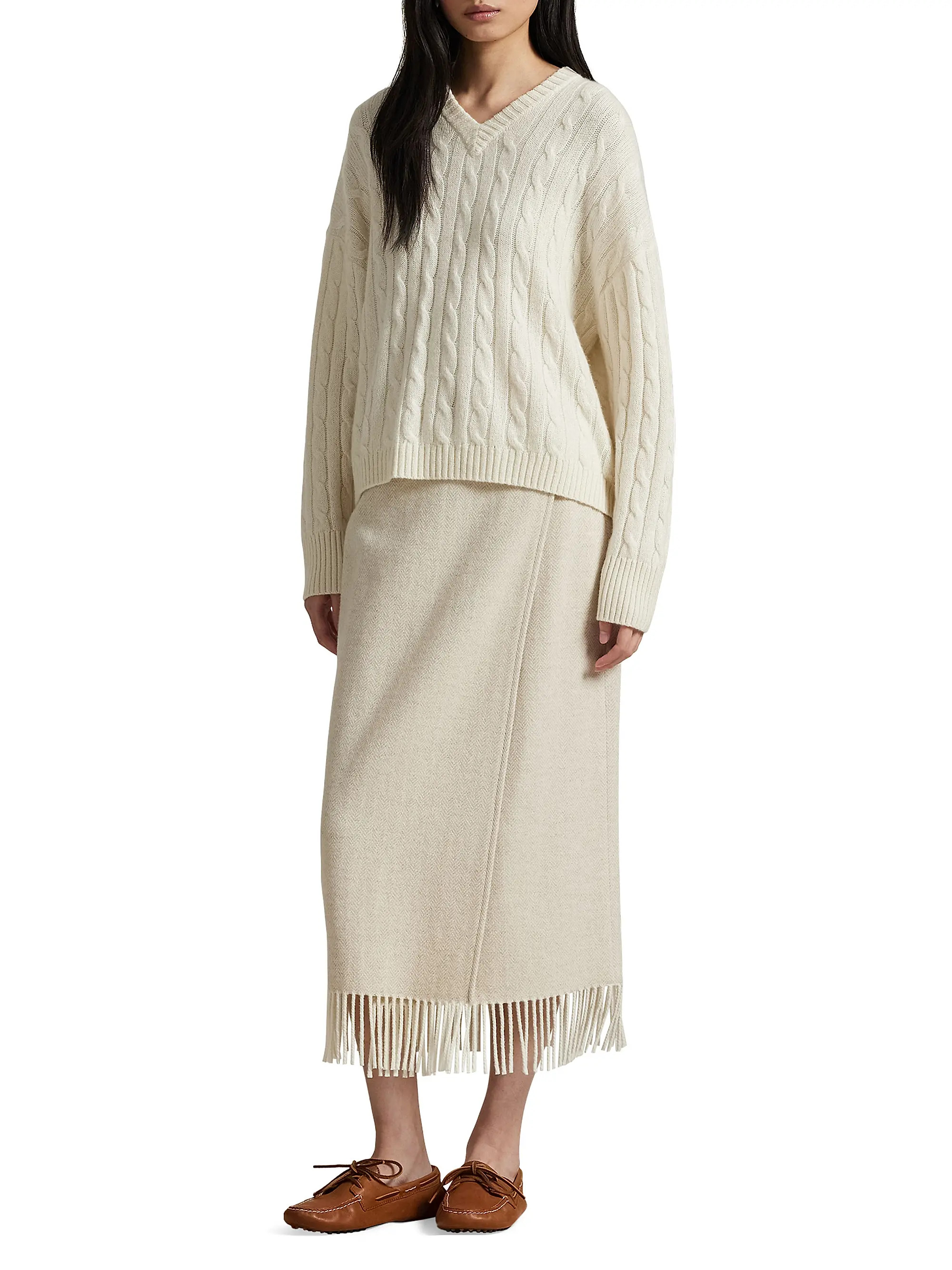 Polo Ralph Lauren Herringbone Wool Fringe Pencil Skirt | Saks Fifth Avenue | Saks Fifth Avenue