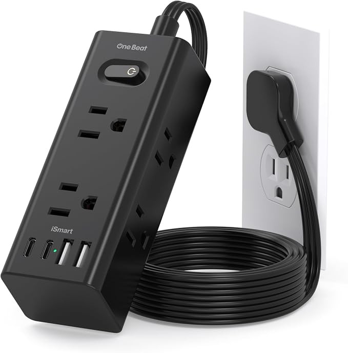 3Ft Extension Cord with Multiple Outlets, Flat Plug Power Strip Surge Protector with 3 Ft Cord, 6... | Amazon (US)