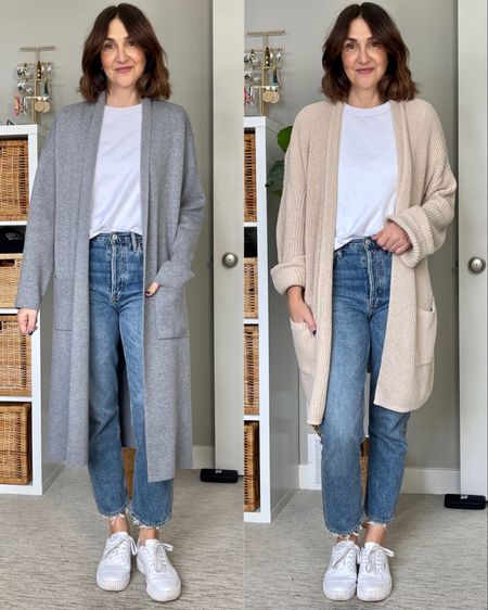 My fave spring coats part 5: cardigans and coatigan
- left: Amazon coatigan: fits tts, I sized up to M for a roomier fit (I’m 5’ 7”)
- right: Walmart cardigan, fits big, I sized up to M and wish I had my usual S

Jeans, tee and sneakers also linked, I’d suggest getting your usual size in the jeans and sneakers and going up one size in the tee especially if you want to put it in the dryer 

#LTKSeasonal #LTKFind #LTKstyletip