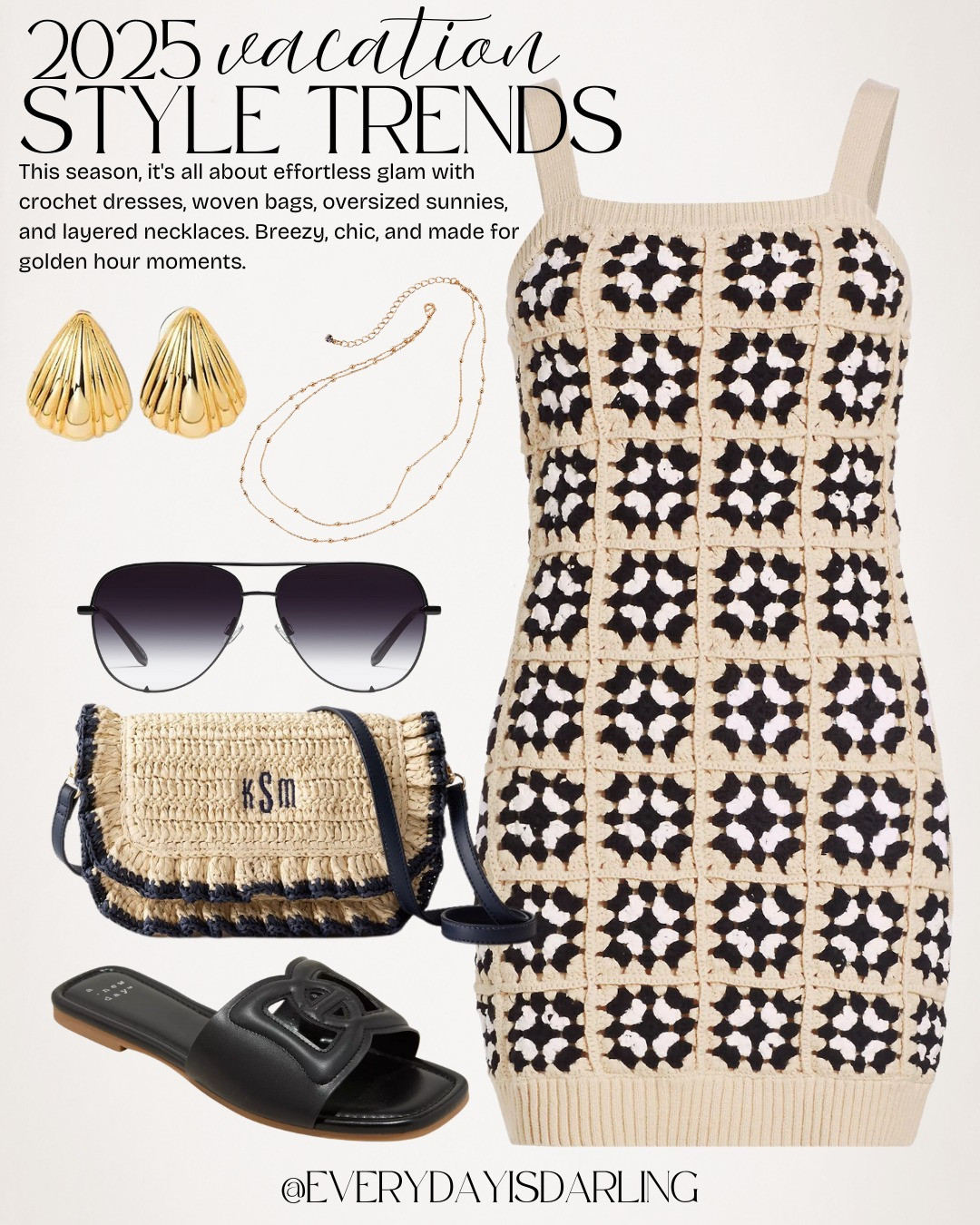 Vacation mode: ON ☀️ This season, it's all about effortless glam with crochet dresses, woven bags, oversized sunnies, and layered necklaces. Breezy, chic, and made for golden hour moments. ✨ #VacationStyle #EffortlessGlam

Summer style trends  crochet dress. resort wear  everydayisdarling 

 #LTKStyleTip #LTKTravel #LTKBump