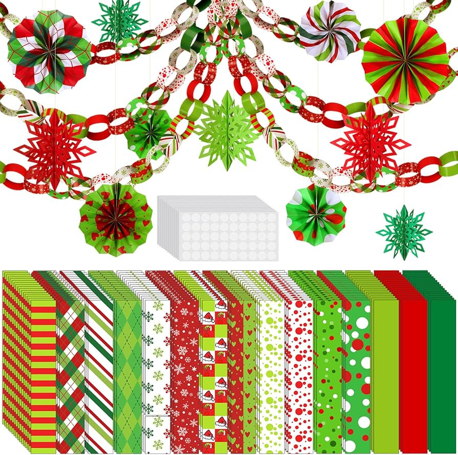Yexiya 612 Pcs Christmas Paper Chain Strips Crafts Decorations Including 600 Sheets Lime Green Pa... | Amazon (US)
