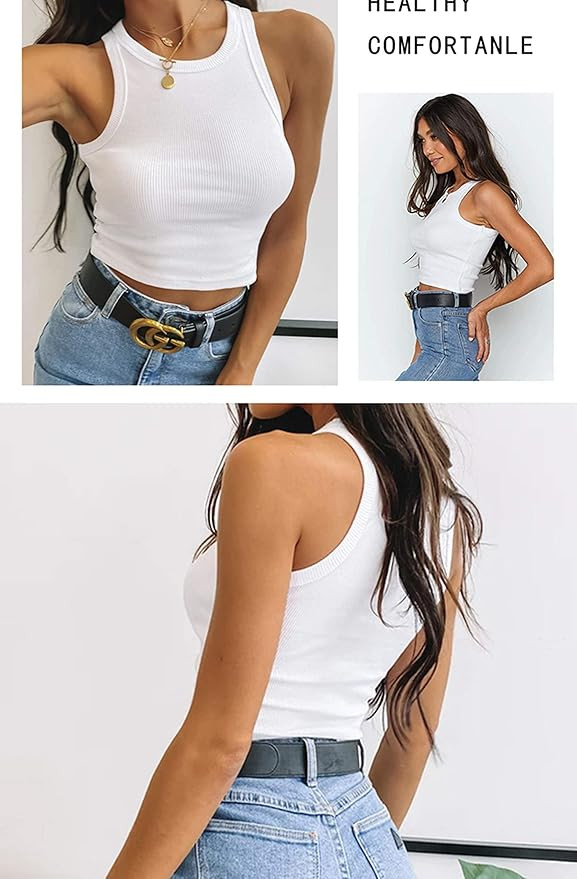 MISSACTIVER Women Basic Sleeveless Vest Crop Tank Top Casual Crew Neck Binding Crop Top | Amazon (US)