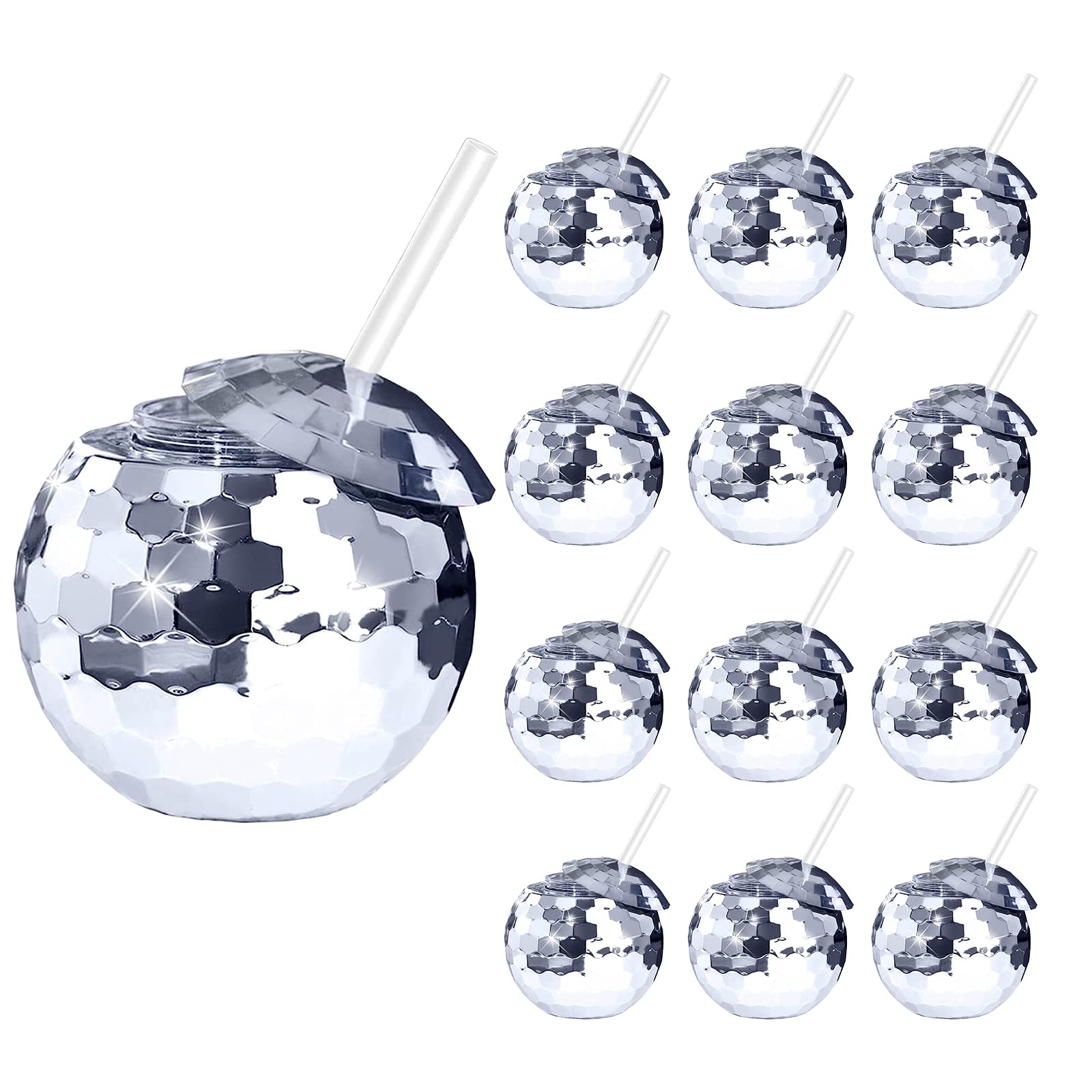12 PCS Disco Ball Cups, 20Oz Disco Party Cups with Lid and Reusable Straw Flash Ball Cocktail Cup... | Amazon (US)