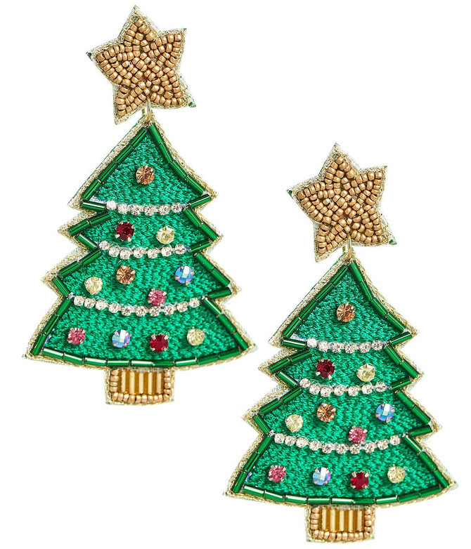 Christmas Tree Beaded Earring  - Gold Star Top | Lisi Lerch Inc
