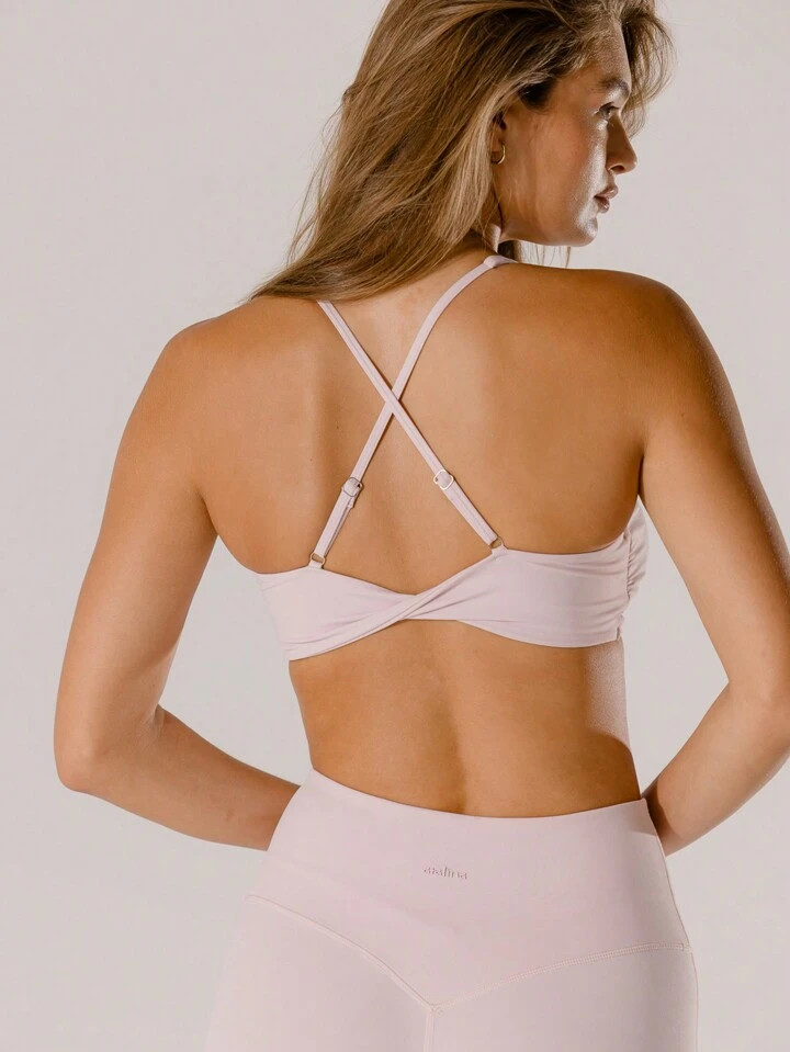 Aralina Leisurewear Pastel Pink Supportive Deep-V Active Twist Crop Top | SHEIN