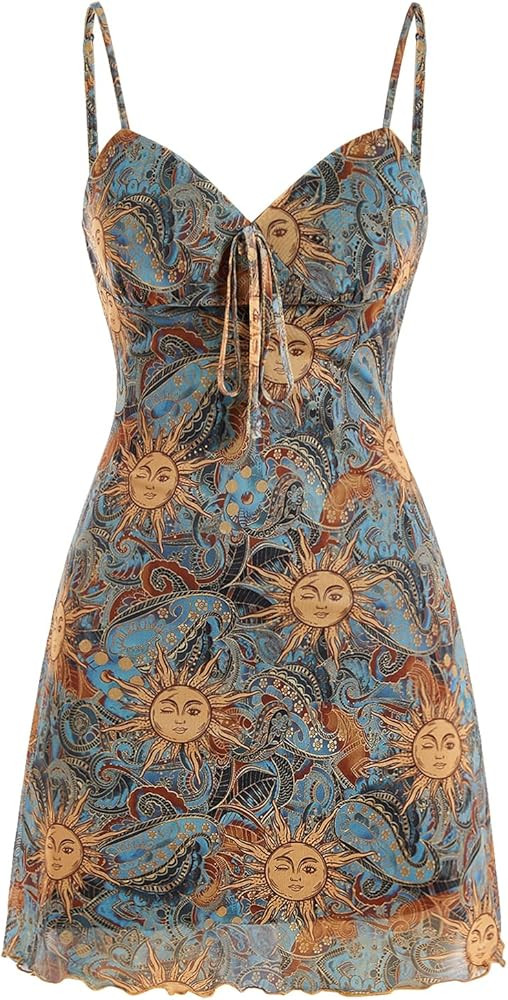 Milumia Women's Paisley Print Cami Short Dress Boho Mesh Mini Sun Dresses | Amazon (US)
