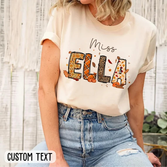 Custom Teacher Shirt, Cute Fall Theme Shirt For Teacher, Personalized Name Teacher Shirt, Teacher... | Etsy (CAD)