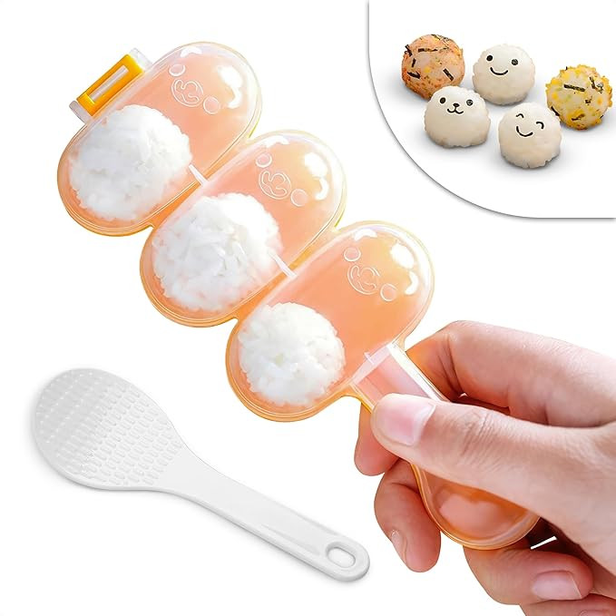 Rice Ball Mold - Mini Rice Ball Maker Mold with 3 Bite-Size Portions, Plastic Shaker with Scoop f... | Amazon (US)