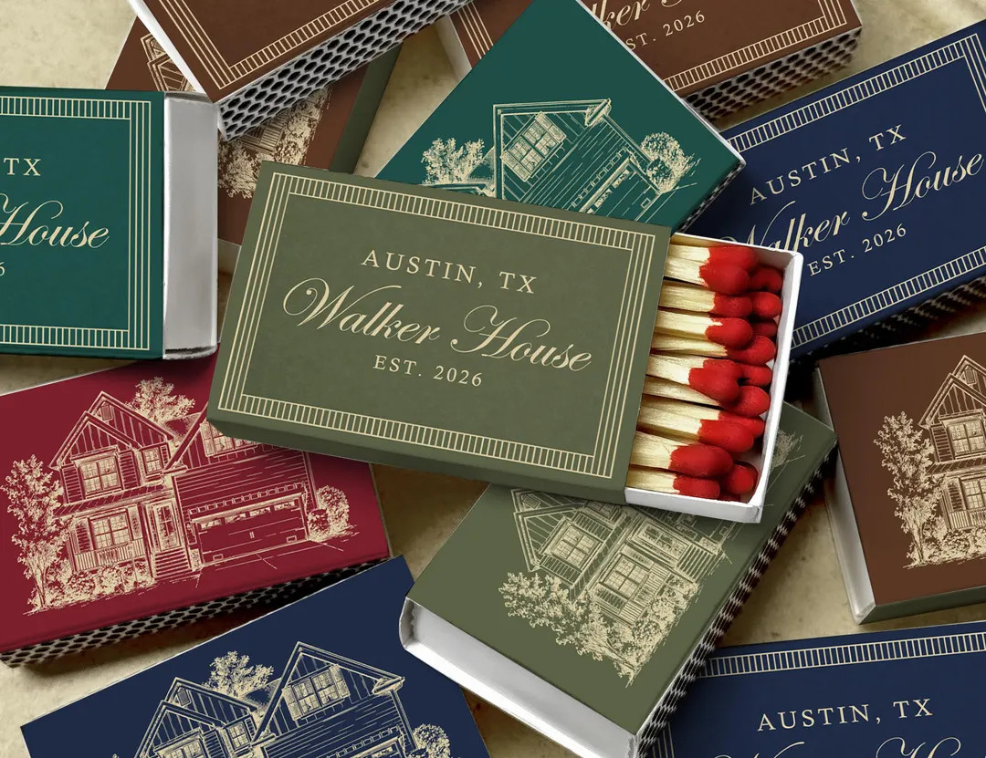 Custom House Illustration Matchbox, Personalized Wedding Matches, Housewarming & Realtor Closing ... | Etsy (Global)