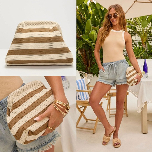 Striped Beige and Brown Clutch | Poshmark
