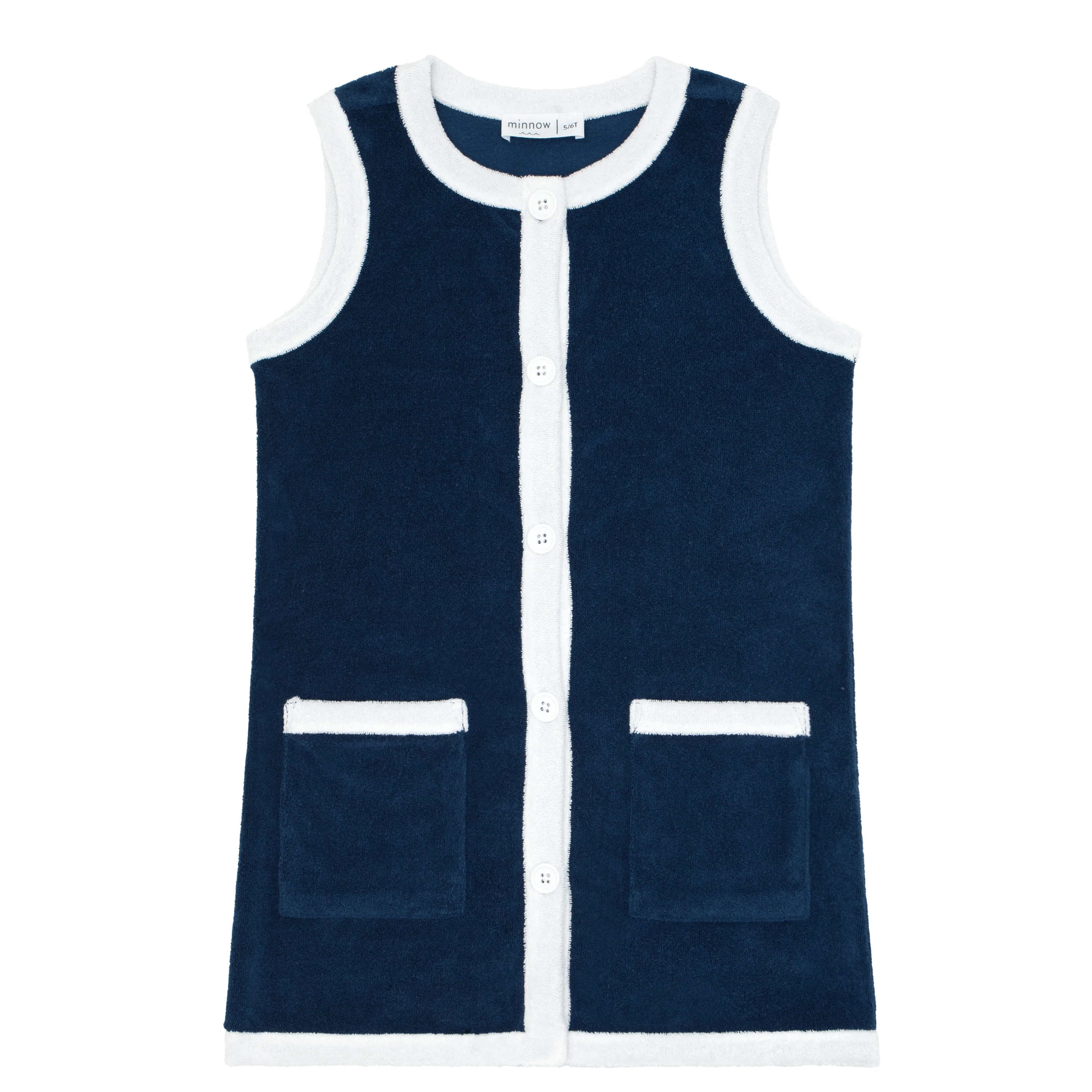 girls navy french terry sleeveless button down dress | minnow swim | minnow