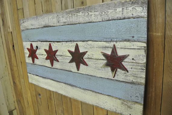 3D Chicago Flag, reclaimed wood, distressed, weathered, 6 pointed star, windy city, chi town, Ill... | Etsy (US)
