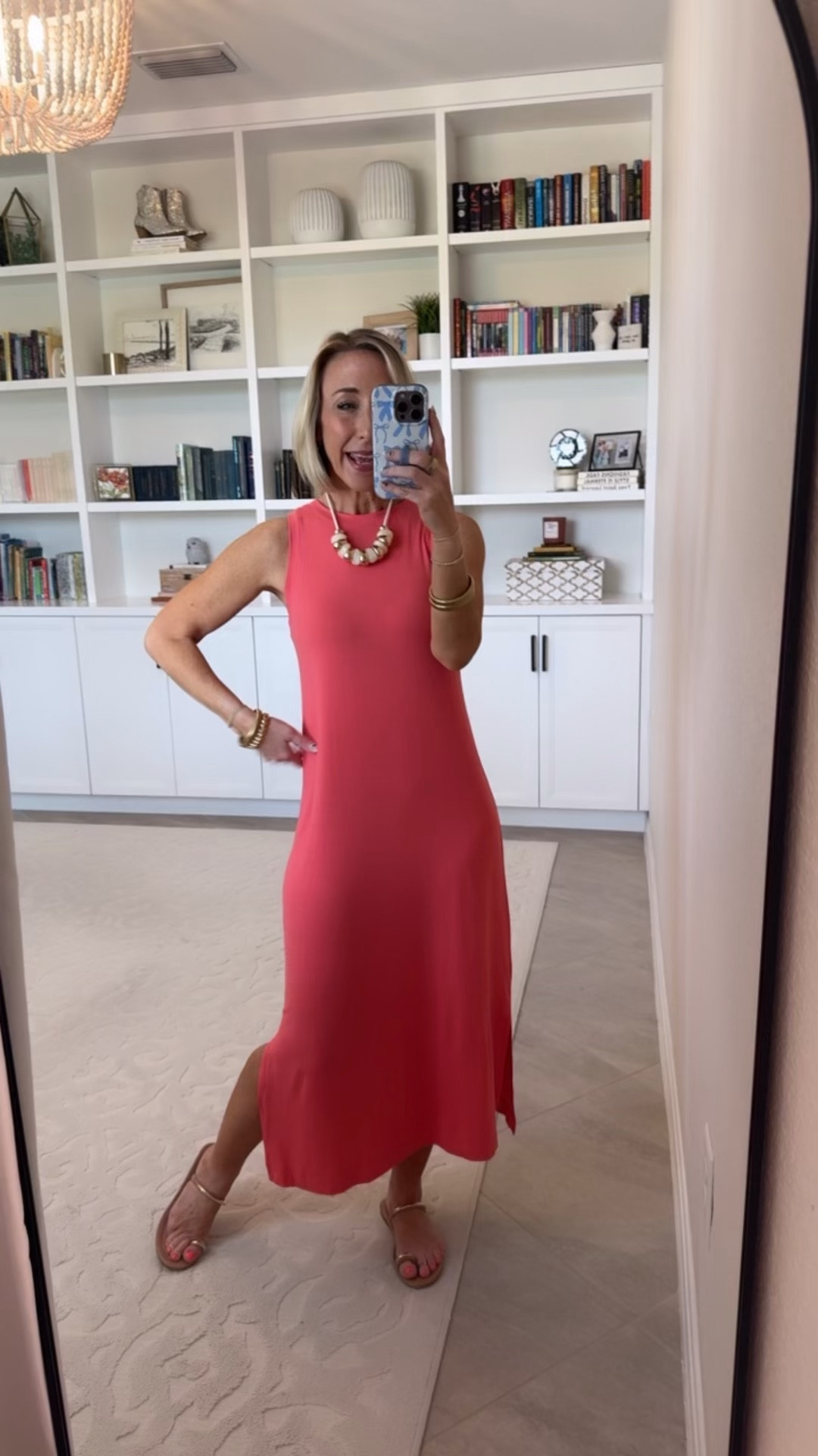 Walmart - 5 dresses under $20: . Sleeveless Midi Column Dress - size XS. $14.98. 4 colors. * Goldtone Cord Cream Swirl Resin Bead Necklace - $9.92. 

#LTKOver40#LTKSeasonal
 

 