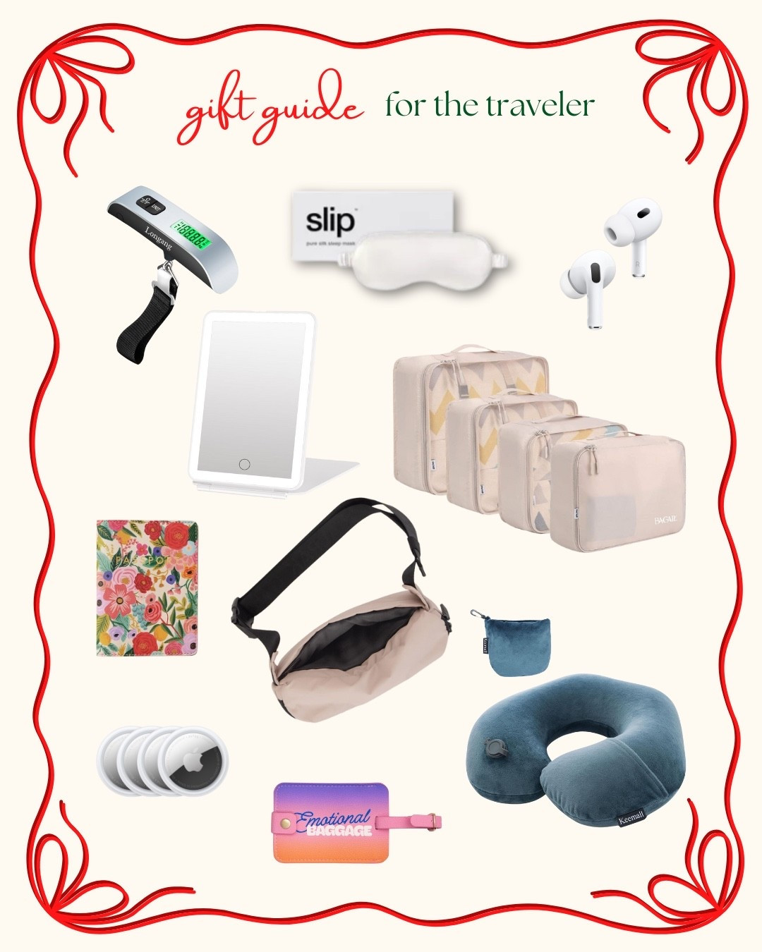 These are the travel essentials that I simply cannot live without! Whenever I have overseas travel I always bring my inflatable neck pillow for sleeping and AirTags so I don’t lose my luggage. I also love packing cubes for my checked bag, these ones from Amazon work great. My sleep mask also helps me sleep wherever I am and noise cancelling AirPods make flights more doable. 

#LTKGiftGuide #LTKHoliday #LTKTravel