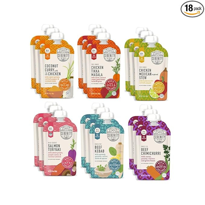 Serenity Kids 7+ Months World Explorers Baby Food Pouches - Puree w/ Ethically Sourced Meats & Or... | Amazon (US)