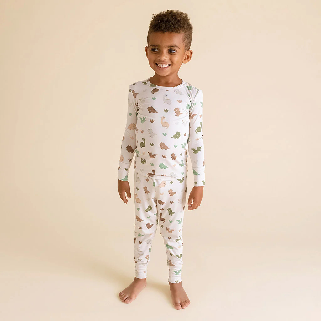 Dino Beige Long Sleeve Toddler Pajamas | Roary | Posh Peanut