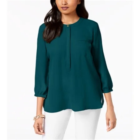 JM Collection Women s Pleated Button Down Blouse Teal Size XS | Walmart (US)