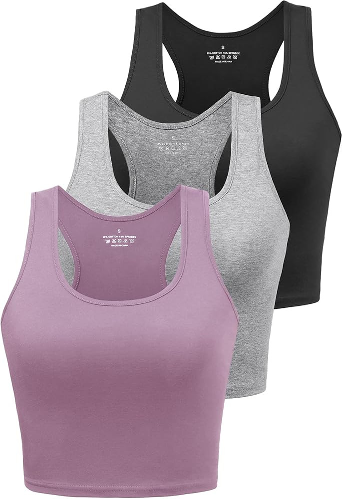 Sports Crop Tank Tops for Women Cropped Workout Tops Racerback Running Yoga Tanks Cotton Sleevele... | Amazon (US)