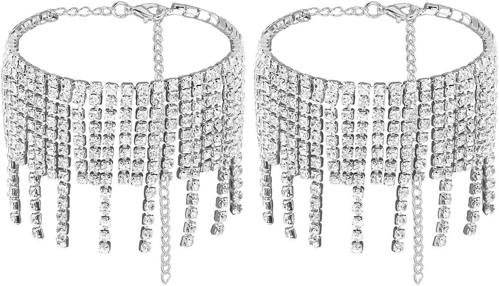 ELABEST Boho Tassels Ankle Bracelet Crystal Anklets 2Pcs Glitter Rhinestone Tennis High-heeled Fo... | Amazon (US)