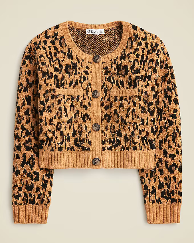 Girls' jacquard cardigan sweater in leopard | J. Crew US
