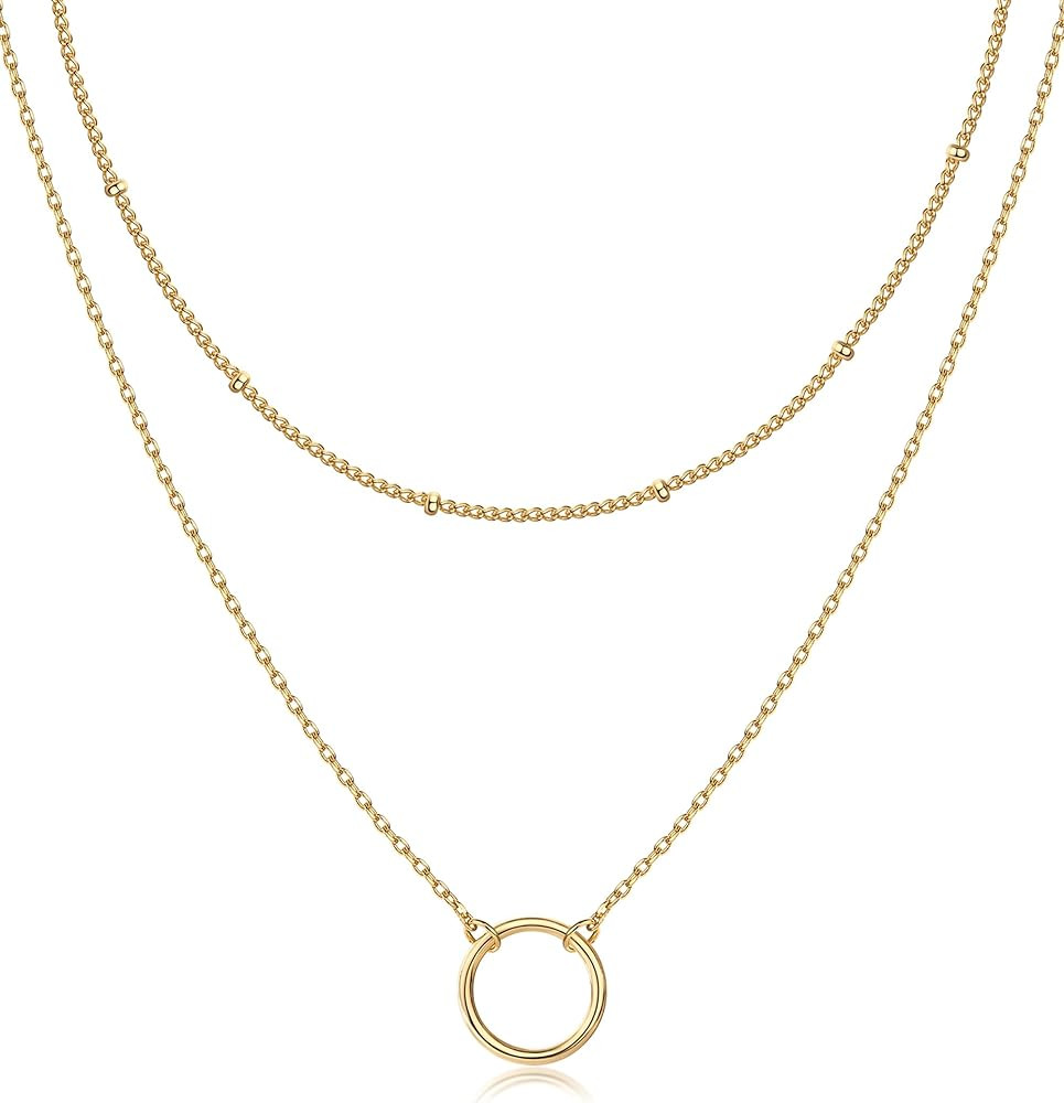 PAVOI 14K Gold Plated Layering Necklaces | Stylish Minimalist Design Pendant Necklaces | Bar, Cir... | Amazon (US)