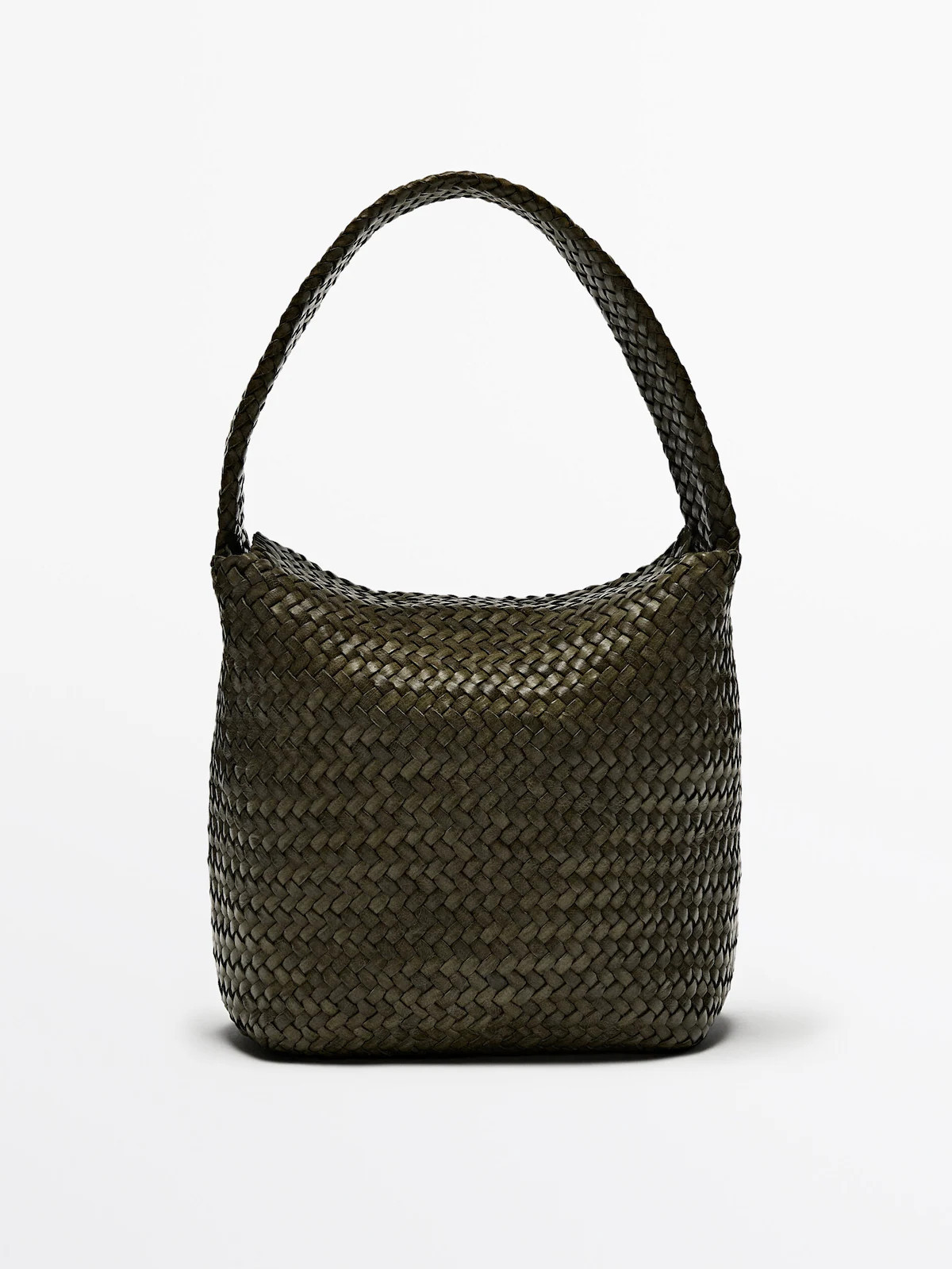 Woven nappa leather bucket bag | Massimo Dutti US