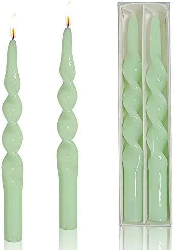 Green Spiral Candlesticks Unscented - Twisted Taper Candle- 10 inch Handmade Candles Stick Dripless  | Amazon (US)