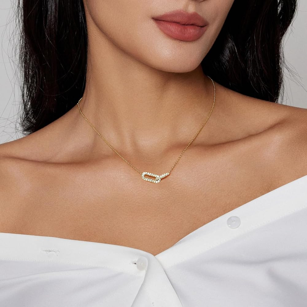 HERIER Diamond Pendant Necklace for Women, Dainty Gold Necklace 14k Gold Plated Paperclip Choker ... | Amazon (US)
