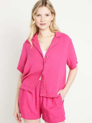 Crinkle Gauze Button-Down Top | Old Navy (US)