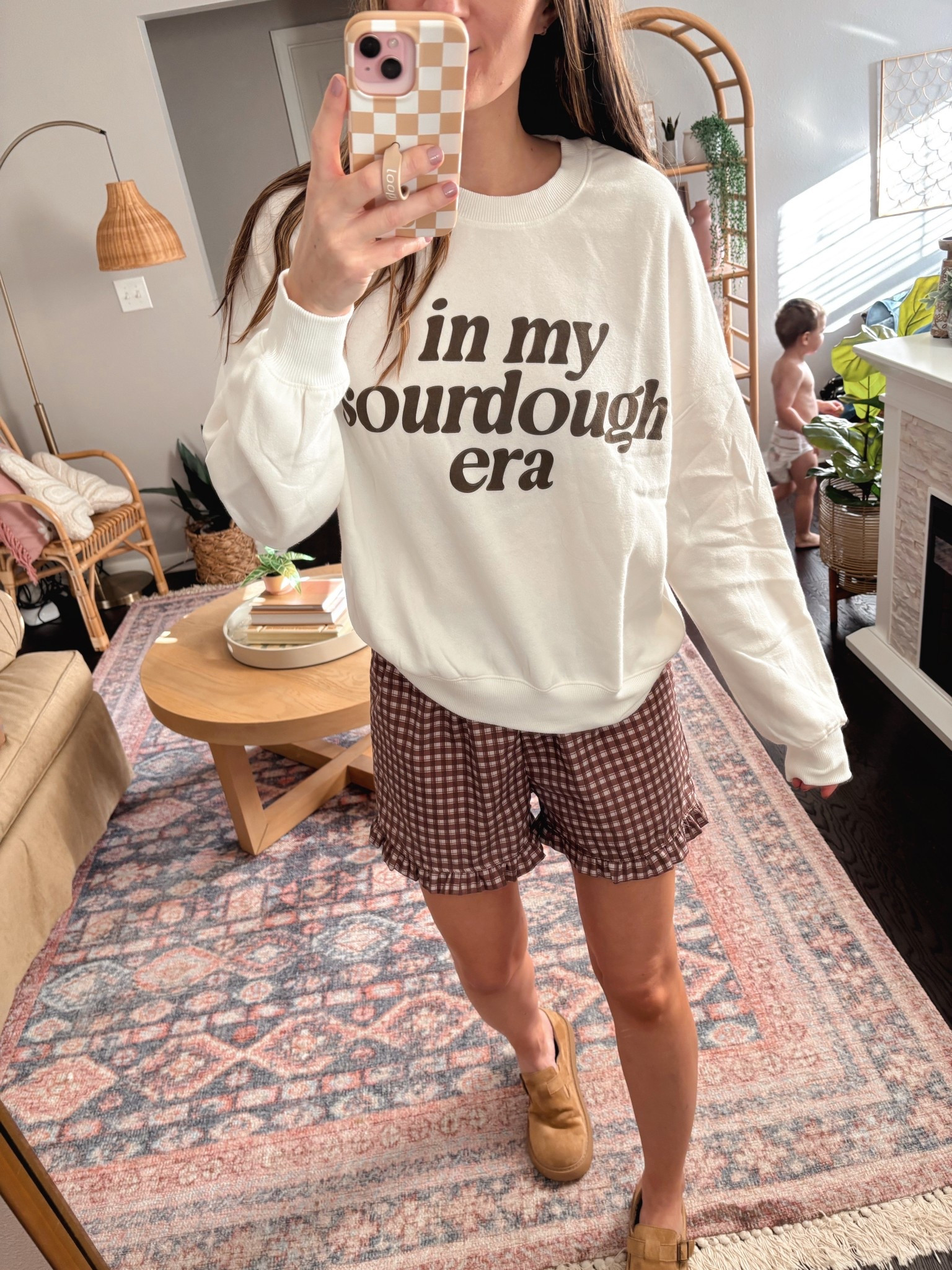 In my sourdough era sweatshirt from target!!

**sizing:
Sweatshirt: medium, fits tts 
Gingham shorts: small
Clogs: 8.5, fit tts

#targetfashion #targetfinds #cottagecore

#LTKFindsUnder50 #LTKSeasonal