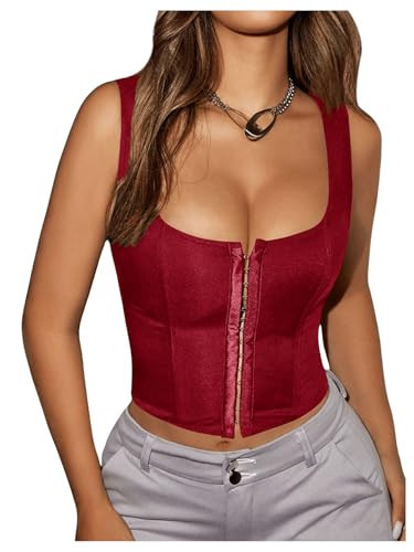 SOLY HUX Women's Sexy Corset Top Corset Tank Clubwear Sleeveless Scoop Neck Crop Tops Plain Red Small | Amazon (US)