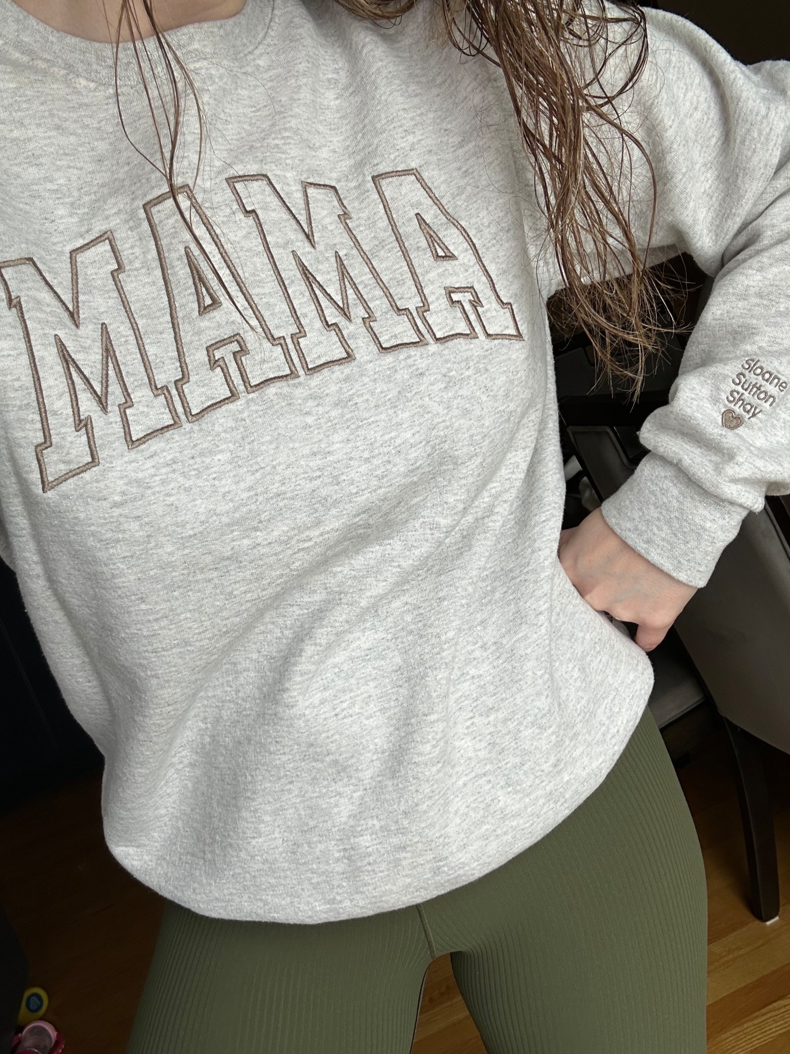 I’m so in love with this MAMA sweatshirt which is personalized with my kids names😍 (I have 2!) such a great gift option for your mom friends! Super comfy and stylish. Color: Oatmeal Heather | Thread color: Suede Brown 

#LTKmomlife #LTKootd #LTKgrwm