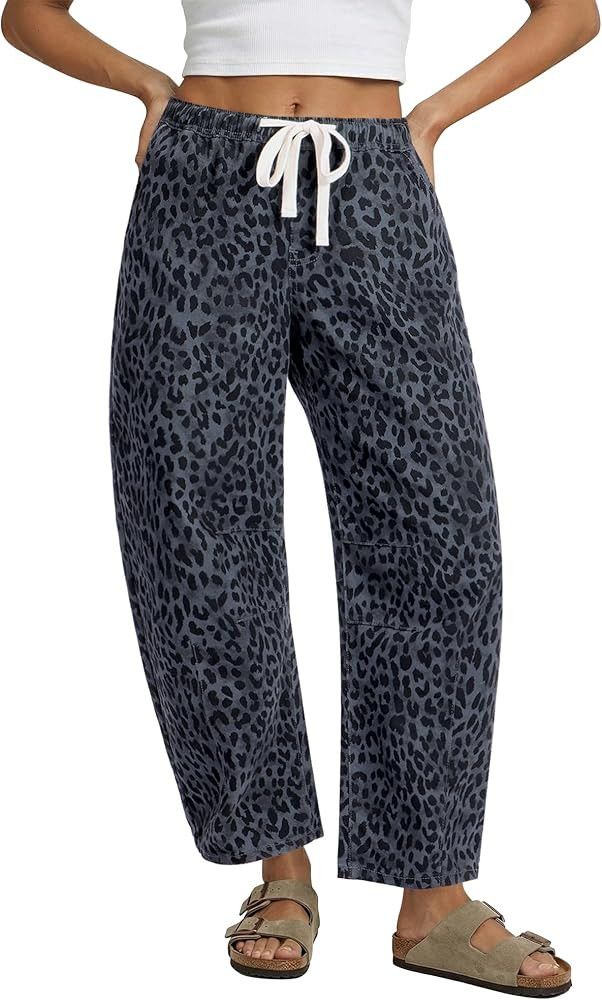 GRAPENT Barrel Jeans for Women Trendy High Waisted Pull On Wide Leg Cropped Leopard Cheetah Print... | Amazon (US)