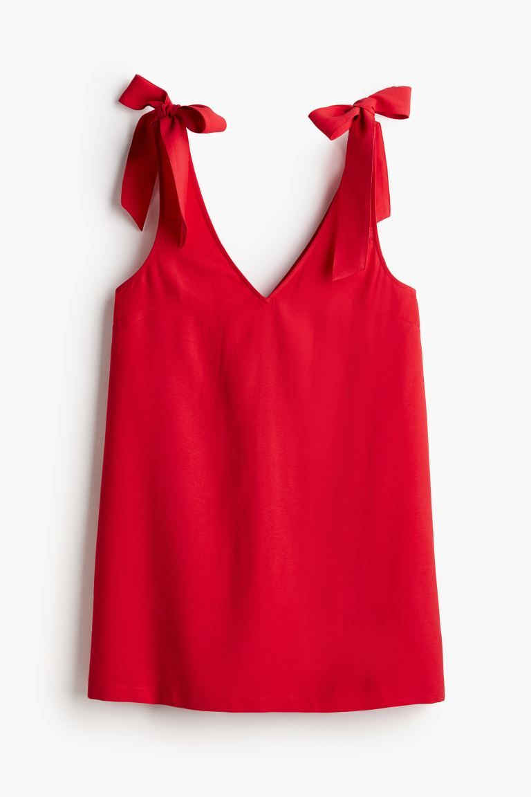 A-Line Tie-Strap Dress - V-neck - Sleeveless - Red - Ladies | H&M US | H&M (US + CA)