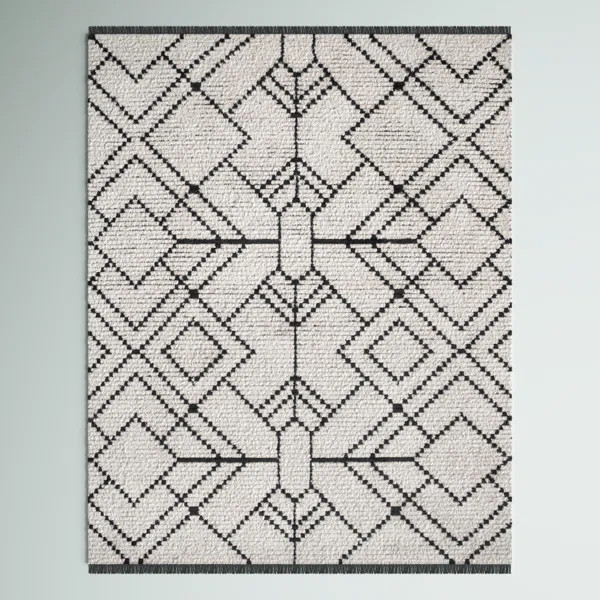 Nola Geometric Textured Shag Power Loom Performance Beige Rug | Wayfair North America