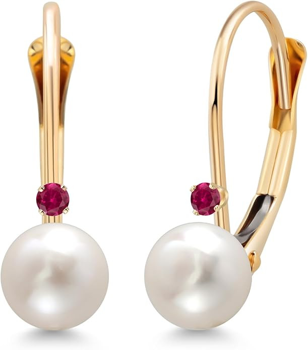 Gem Stone King White Cultured Freshwater Pearl and Gemstone Birthstone Leverback Earrings for Wom... | Amazon (US)