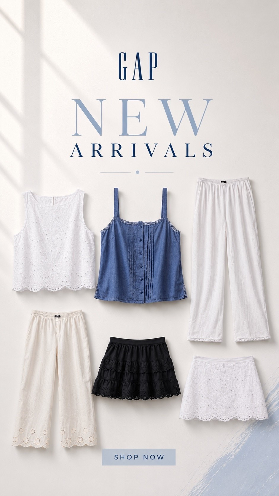 new GAP arrivals just dropped and these pieces are giving effortless summer capsule wardrobe ☁️ from eyelet tops to flowy pants and mini skirts, these are the perfect elevated basics for everyday outfits, vacation looks, and chic casual styling. loving the soft baby blue and neutral tones for spring to summer transition outfits. [gap new arrivals, gap haul, summer outfit ideas, capsule wardrobe, neutral outfits, eyelet top, white mini skirt, wide leg pants, effortless style, feminine outfits, casual chic, spring fashion, summer fashion, everyday basics, coastal style, ltk fashion]

#LTKOver40