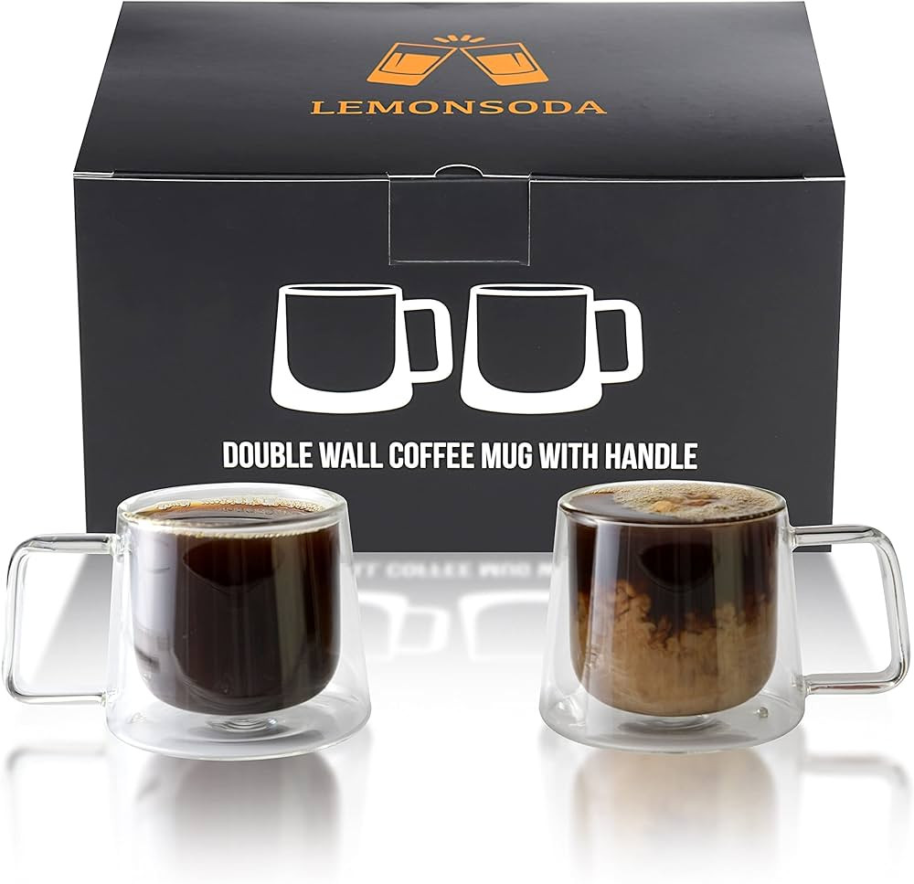 LEMONSODA Double Walled Glass Coffee Drink Mug with Handle - Set of 2 (250 mL / 8.5 fl. oz) Insul... | Amazon (US)