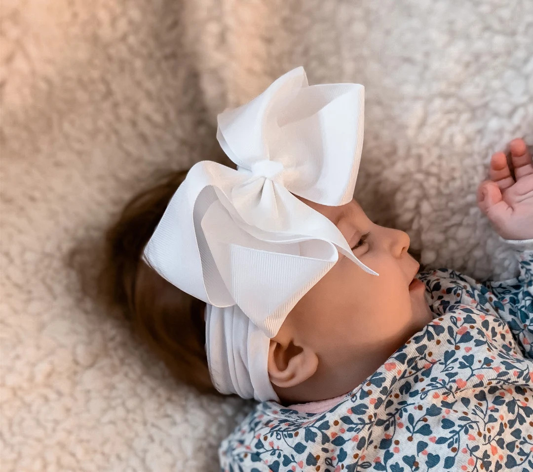 Baby Girls Grosgrain Hair Bow - Headband - Newborn - Coming Home - 6” - Pink - Nylon | Etsy (US)