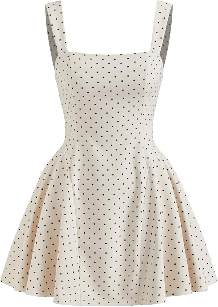 CIDER Womens Polka Dot Going Out Dress Cute Summer Date Night Square Neck Sleeveless Mini Dress | Amazon (US)