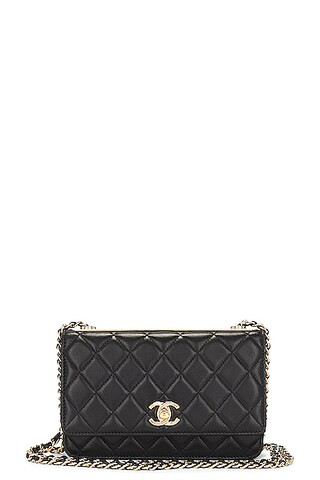 FWRD Renew Chanel Lambskin Quilted Chain Flap Shoulder Bag in Black | FWRD | FWRD 