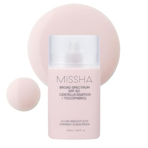 MISSHA Glow Weightless Priming Sunscreen SPF 50, Korean Sunscreen for Face & Body, Broad Spectrum Primer-Like Blurring Sun Protection with Centella Asiatica + Tocopherol, 1.69 fl oz | Amazon (US)