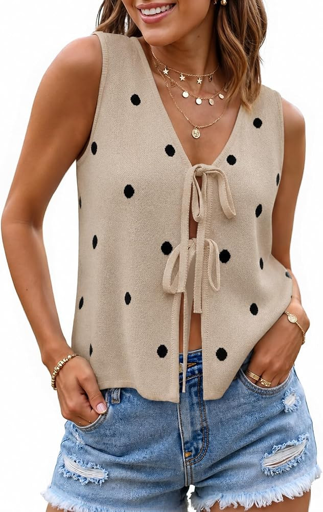 ZESICA Women's Tie Front Sweater Vest Summer Print Sleeveless Knit Y2k Tank Tops 2026 Trendy Clot... | Amazon (US)