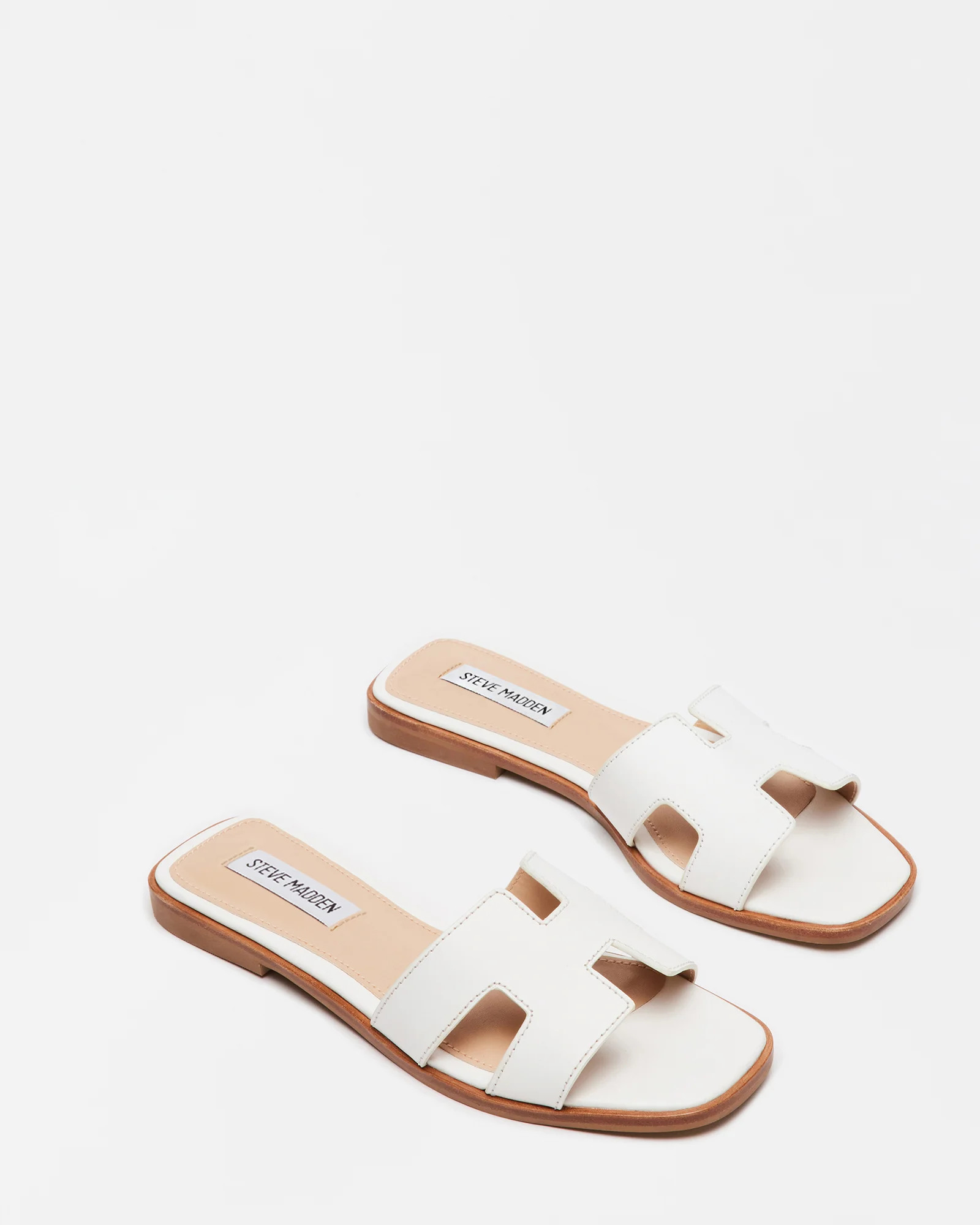 HADYN White Leather Women's Slide Sandals | Women's Designer Sandals | Steve Madden (Canada)