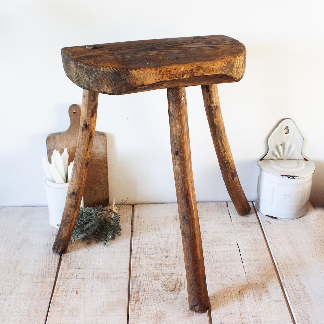 Antique French Wooden Tripod Farm Stool | Etsy (US)