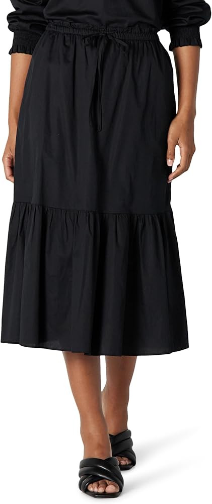 Amazon Essentials Women's Mid-Rise A-line Cotton Sateen Tiered Midi Skirt (Top Sold Separately) | Amazon (US)