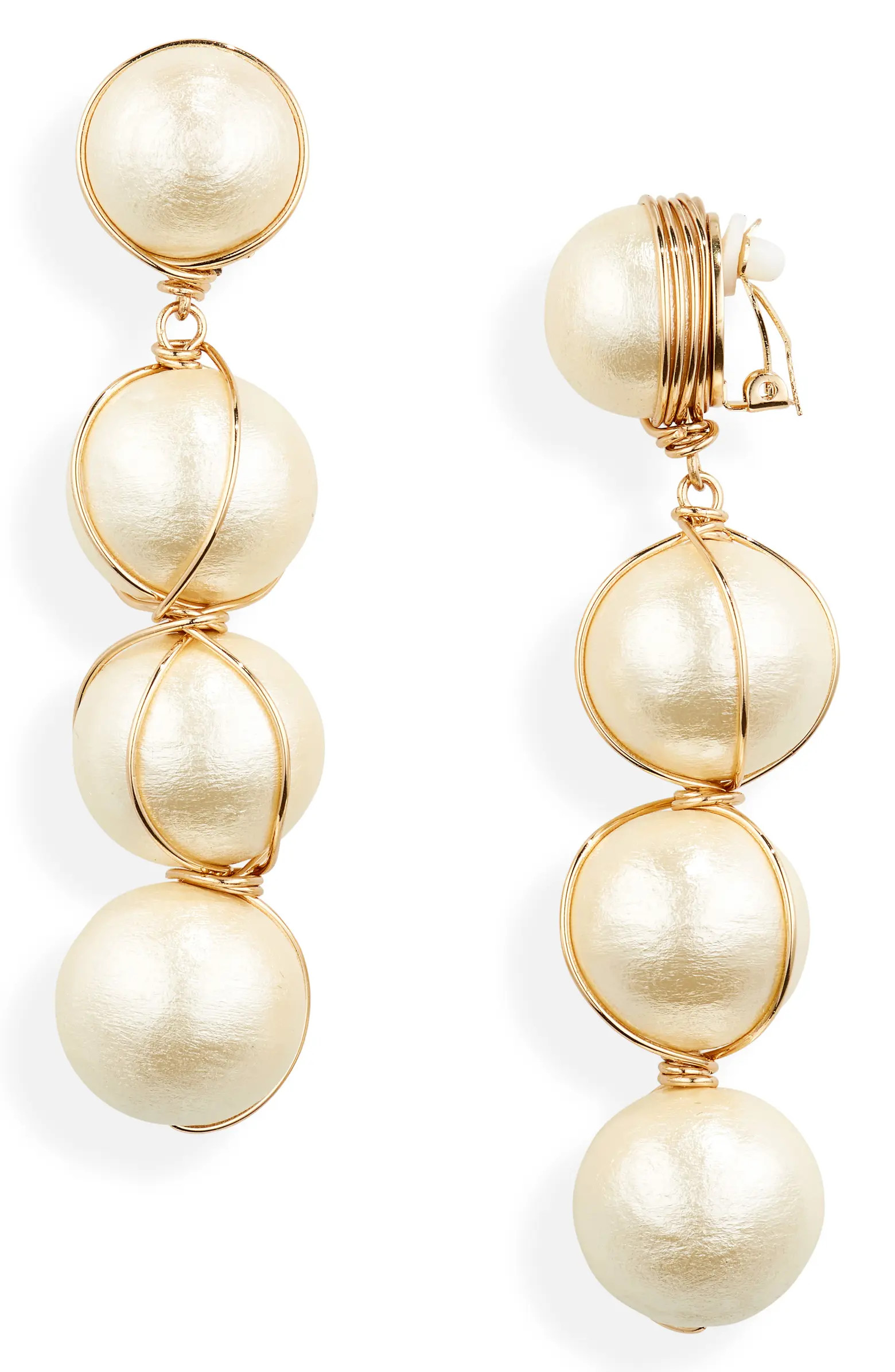 Giga Imitation Pearl Linear Drop Clip-On Earrings | Nordstrom