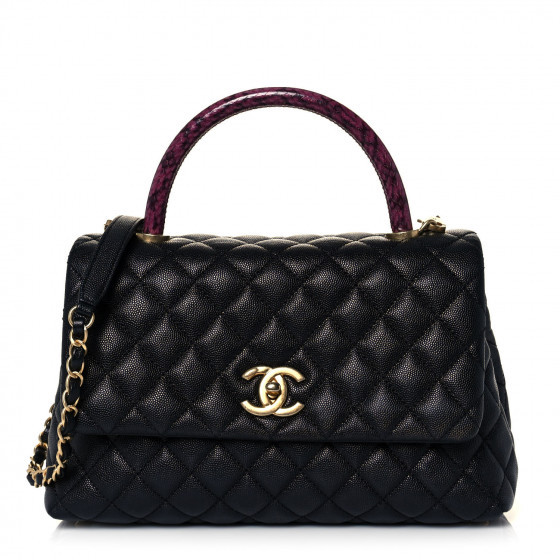 CHANEL Caviar Lizard Quilted Small Coco Handle Flap Black | FASHIONPHILE (US)