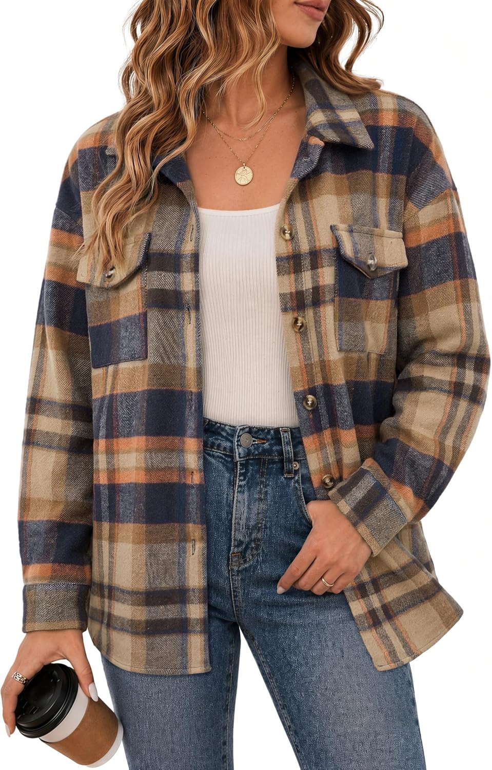 Zeagoo Women's Flannel Plaid Shacket Long Sleeve Button Down Jacket S-2XL | Amazon (US)